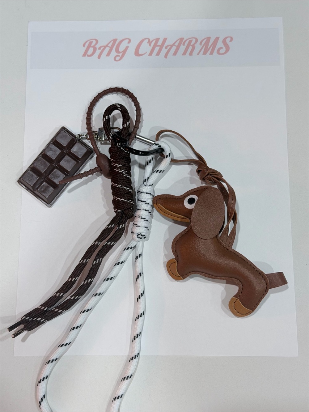 Brown Dachshund Bag Charm Keychain with Chocolate Accent